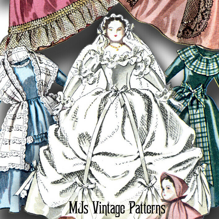 Vtg Pattern 12" Lady Godey Cloth Doll & Seven Dresses ~ Wedding, Ball Gown, Coat