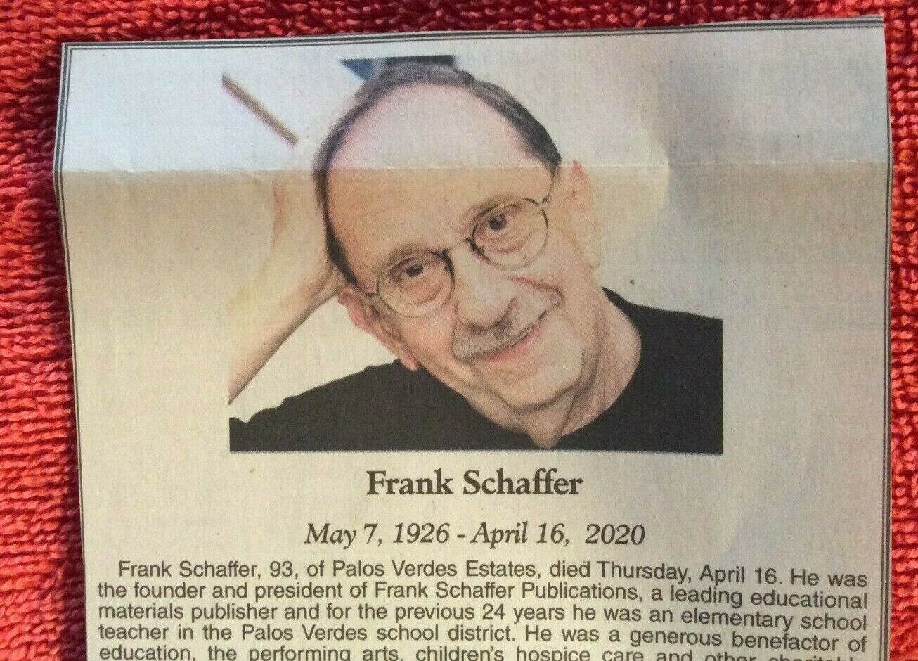 Obituary Frank Schaffer 1926 - 2020 Materials Publisher Educational Publications