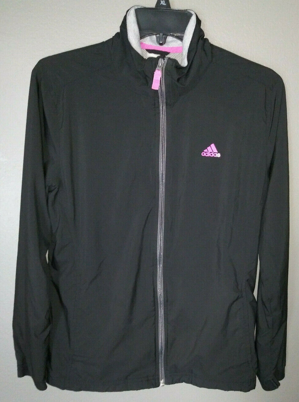 Adidas Women's Black Jacket-2 Pink Stripes In Back-sz M-vgc