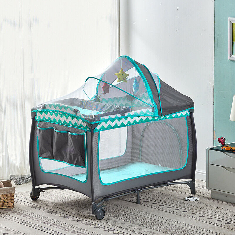 Modern Portable Baby Travel Cot Crib Bassinet Bed Playpen Infants Folding Blue