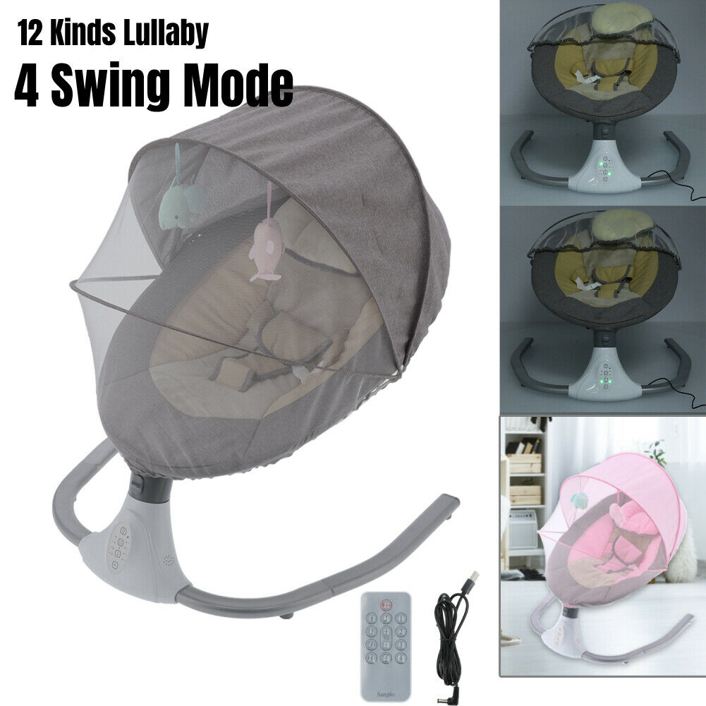 Electric Baby Swing Cradle Rocking Bed Infant Rocker Sleep Bed W/ Music