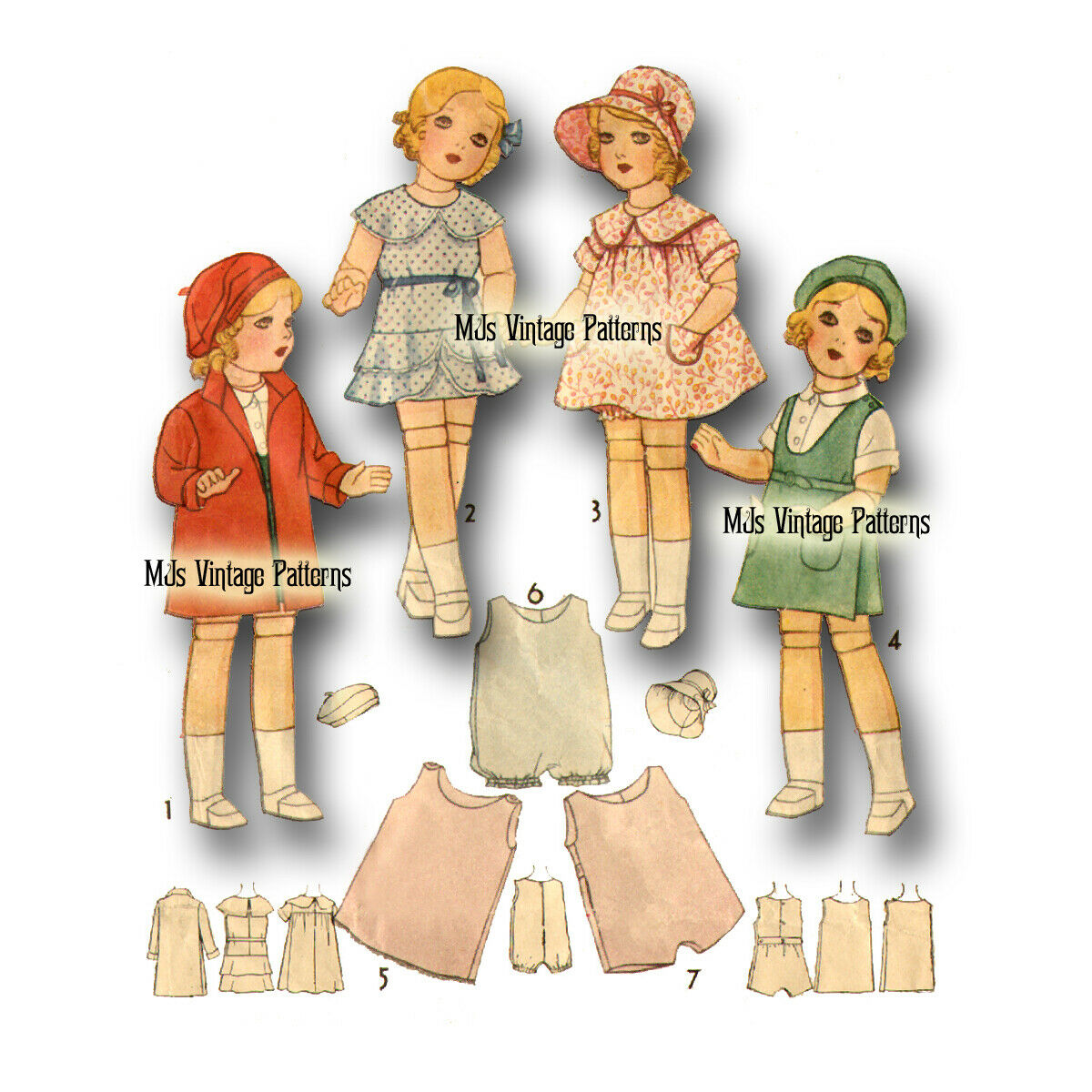 Vintage Antique 1930s Doll Pattern ~ 13" 14" Shirley Temple, Patsy, Composition