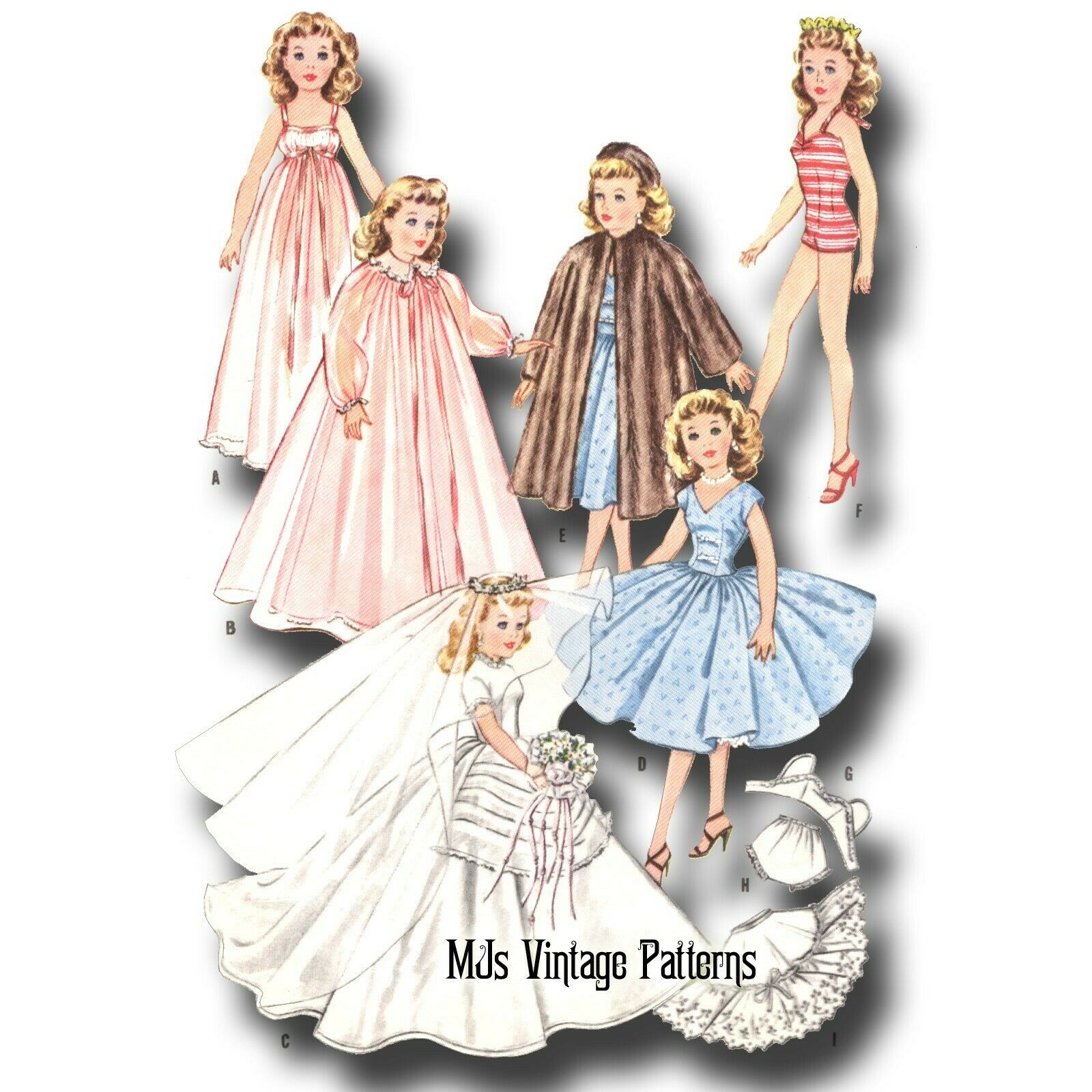 Vtg Doll Clothes Wedding Dress Pattern ~ 20" 21" Miss Revlon, Sweet Sue, Cissy