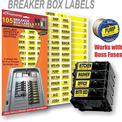 Universal Circuit  Breaker Decals For Breaker Box Switches "applies To Switch"