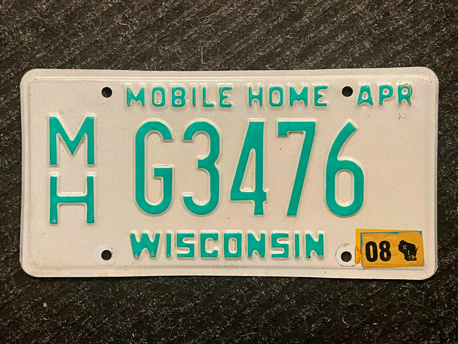 Wi 2008 Wisconsin Mobile Home Original & Embossed License Plate "mh-g3476"